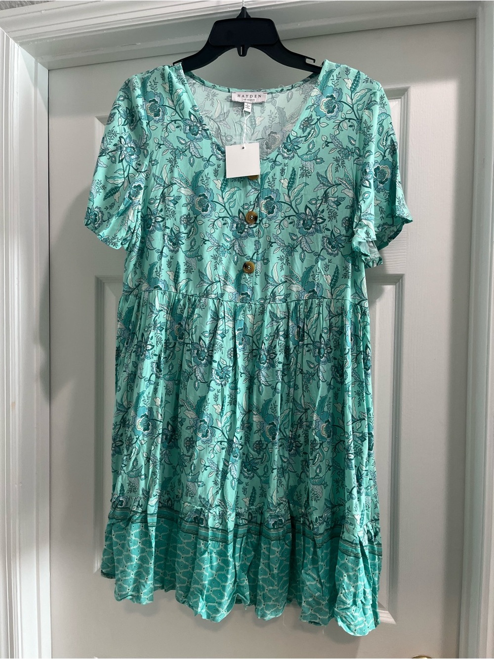 Hayden Aqua Floral Button-Front Tiered Dress